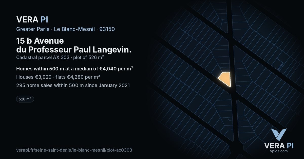 15 b Avenue du Professeur Paul Langevin, Le Blanc-Mesnil at night – the plot lit, the parcels around coloured by the prices near them