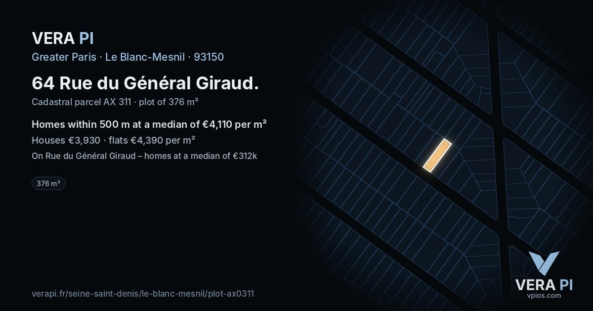 64 Rue du Général Giraud, Le Blanc-Mesnil at night – the plot lit, the parcels around coloured by the prices near them
