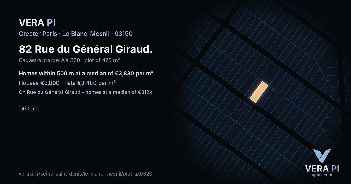 82 Rue du Général Giraud, Le Blanc-Mesnil at night – the plot lit, the parcels around coloured by the prices near them