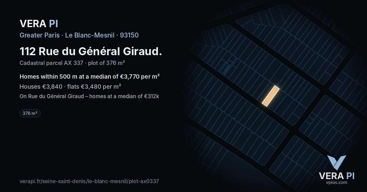 112 Rue du Général Giraud, Le Blanc-Mesnil at night – the plot lit, the parcels around coloured by the prices near them