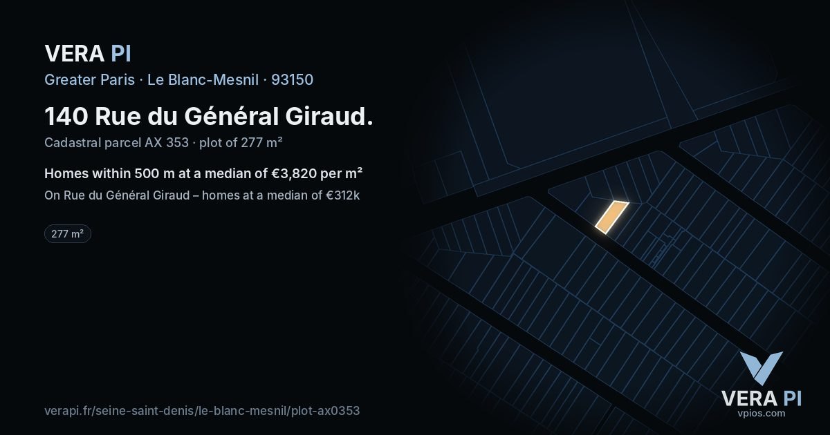 140 Rue du Général Giraud, Le Blanc-Mesnil at night – the plot lit, the parcels around coloured by the prices near them