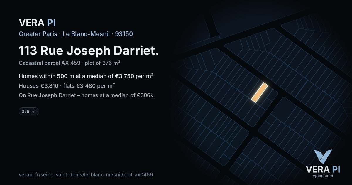 113 Rue Joseph Darriet, Le Blanc-Mesnil at night – the plot lit, the parcels around coloured by the prices near them