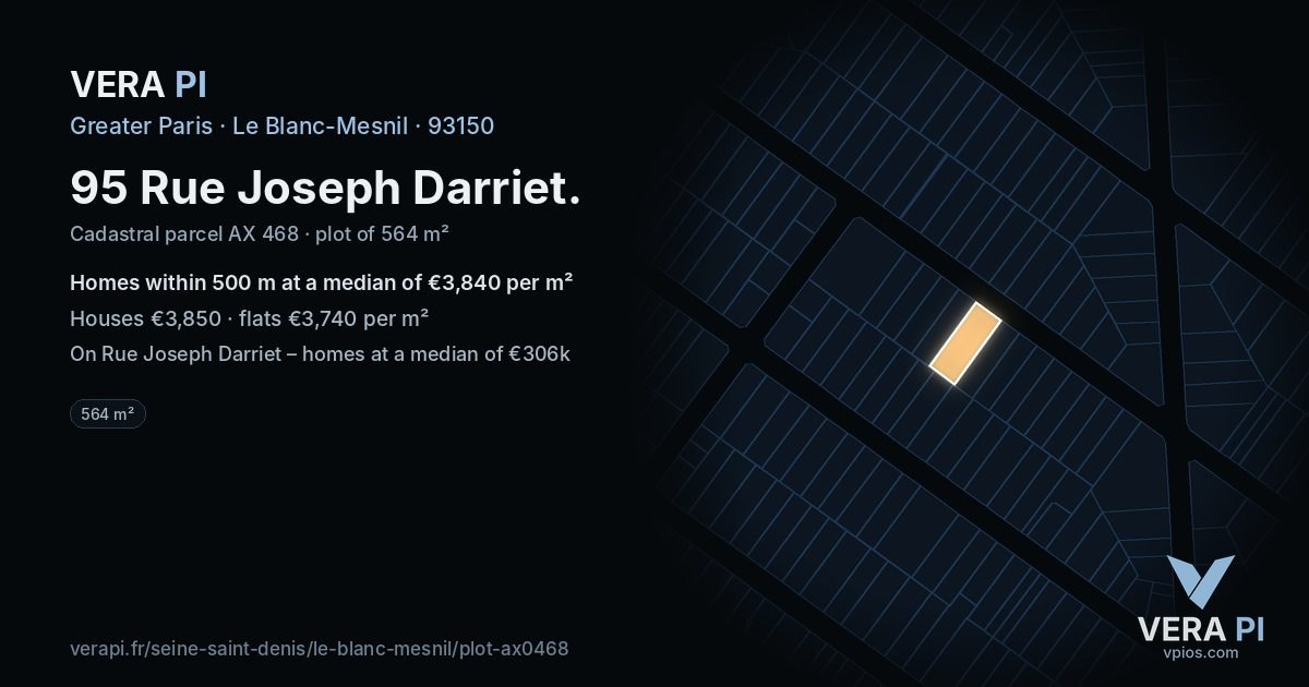 95 Rue Joseph Darriet, Le Blanc-Mesnil at night – the plot lit, the parcels around coloured by the prices near them