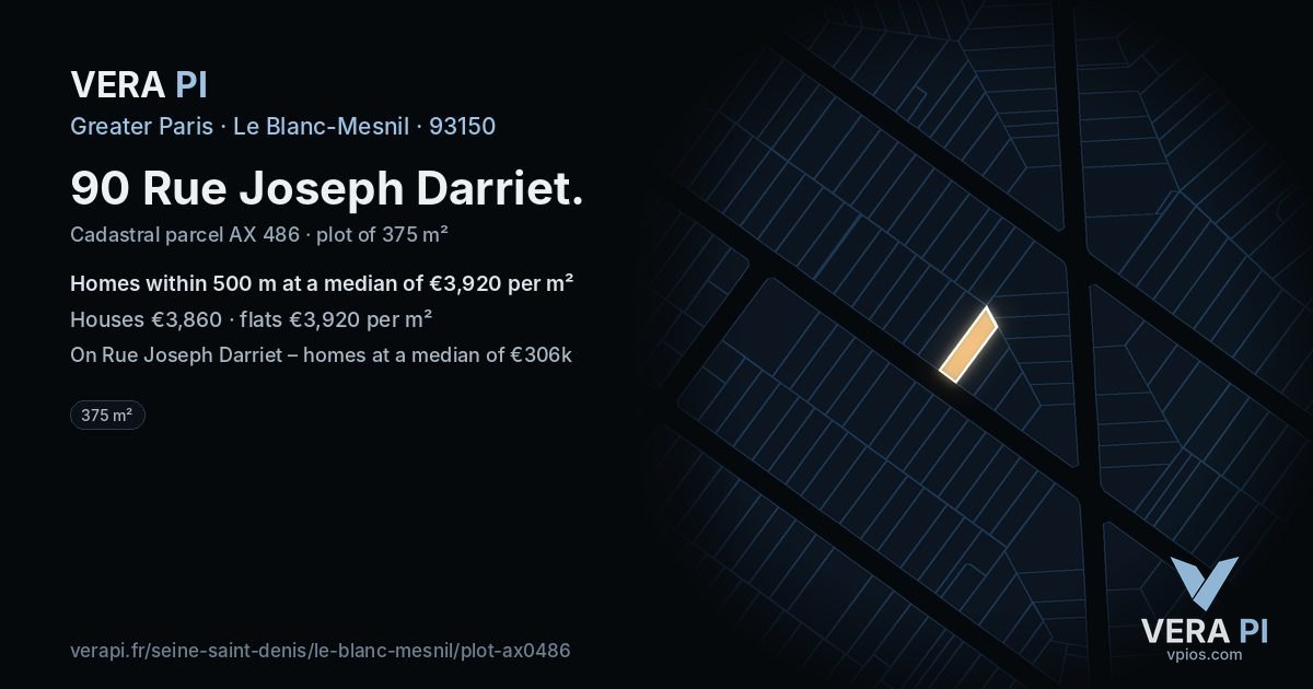 90 Rue Joseph Darriet, Le Blanc-Mesnil at night – the plot lit, the parcels around coloured by the prices near them