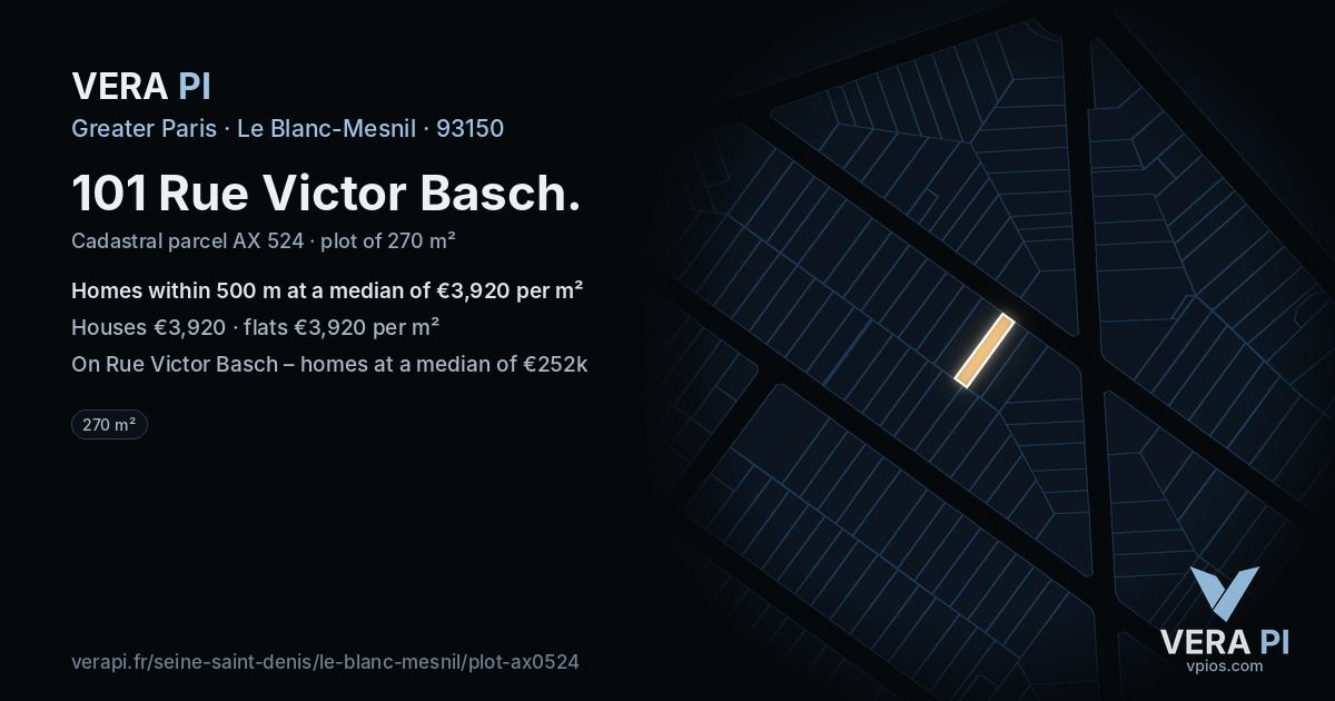 101 Rue Victor Basch, Le Blanc-Mesnil at night – the plot lit, the parcels around coloured by the prices near them