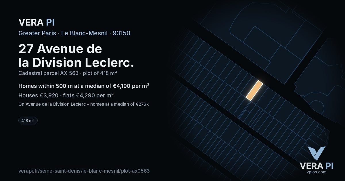 27 Avenue de la Division Leclerc, Le Blanc-Mesnil at night – the plot lit, the parcels around coloured by the prices near them