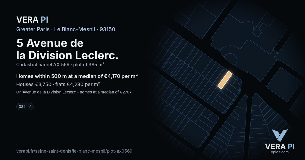 5 Avenue de la Division Leclerc, Le Blanc-Mesnil at night – the plot lit, the parcels around coloured by the prices near them