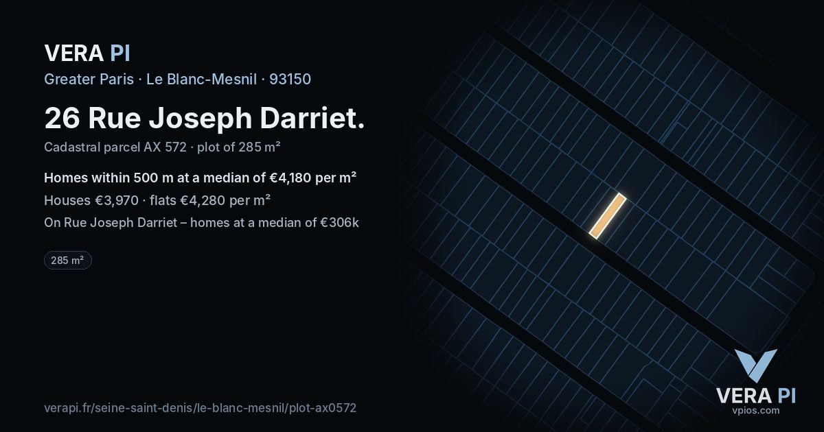 26 Rue Joseph Darriet, Le Blanc-Mesnil at night – the plot lit, the parcels around coloured by the prices near them