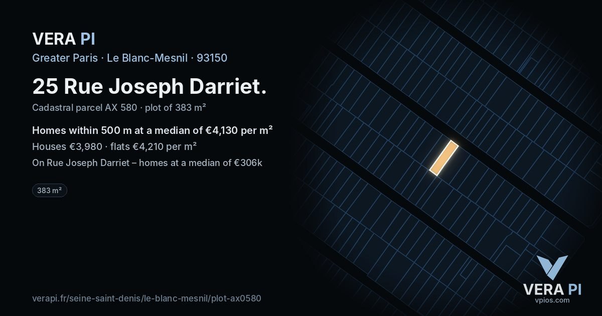 25 Rue Joseph Darriet, Le Blanc-Mesnil at night – the plot lit, the parcels around coloured by the prices near them