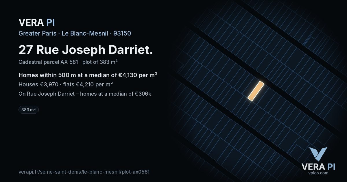 27 Rue Joseph Darriet, Le Blanc-Mesnil at night – the plot lit, the parcels around coloured by the prices near them