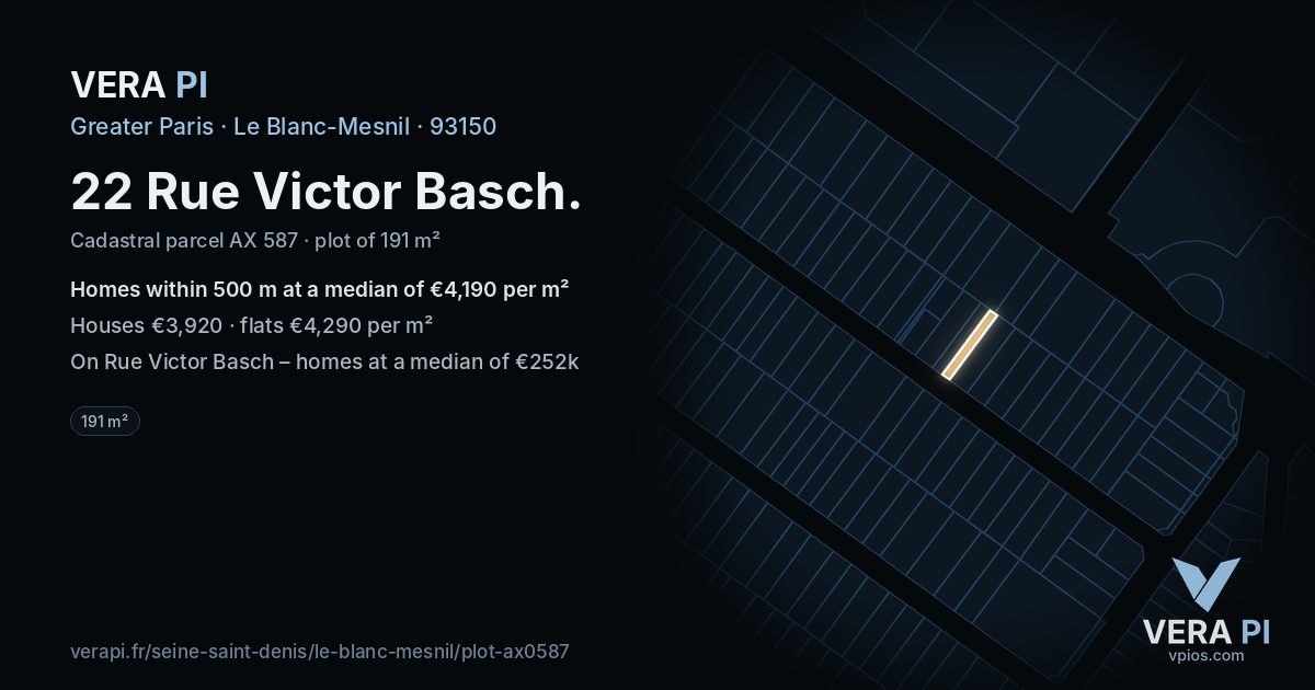 22 Rue Victor Basch, Le Blanc-Mesnil at night – the plot lit, the parcels around coloured by the prices near them