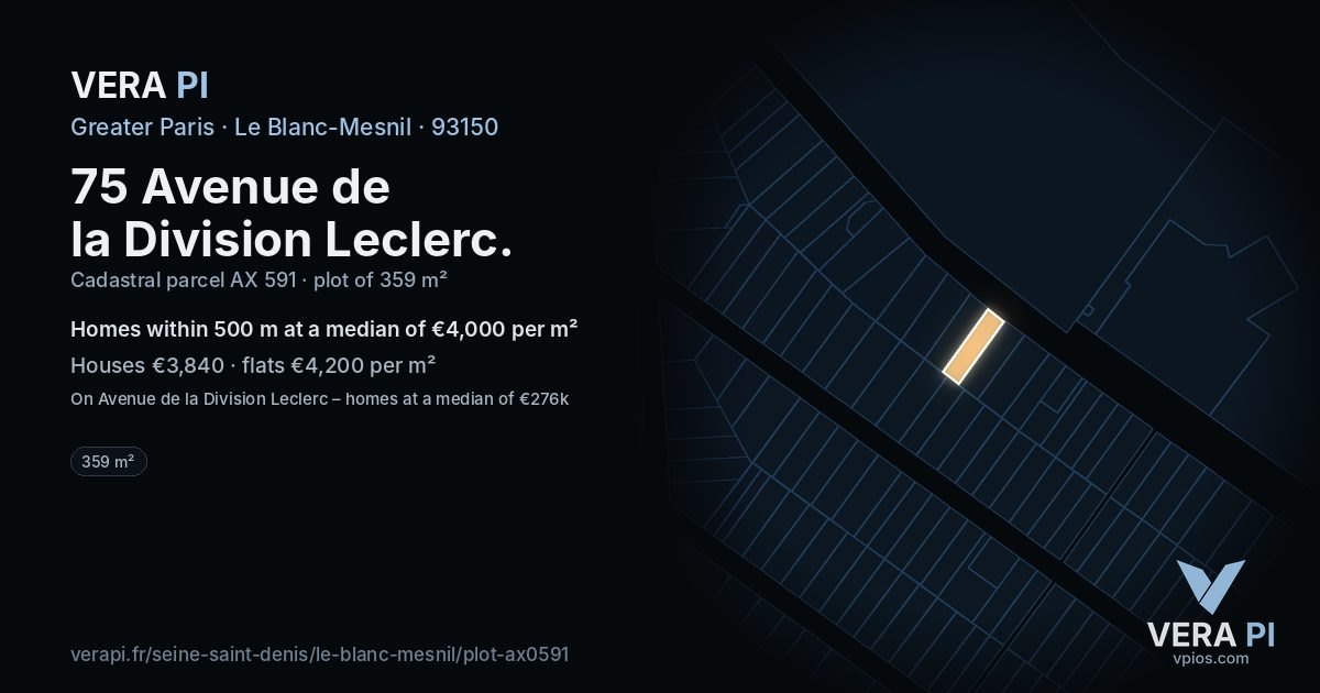 75 Avenue de la Division Leclerc, Le Blanc-Mesnil at night – the plot lit, the parcels around coloured by the prices near them