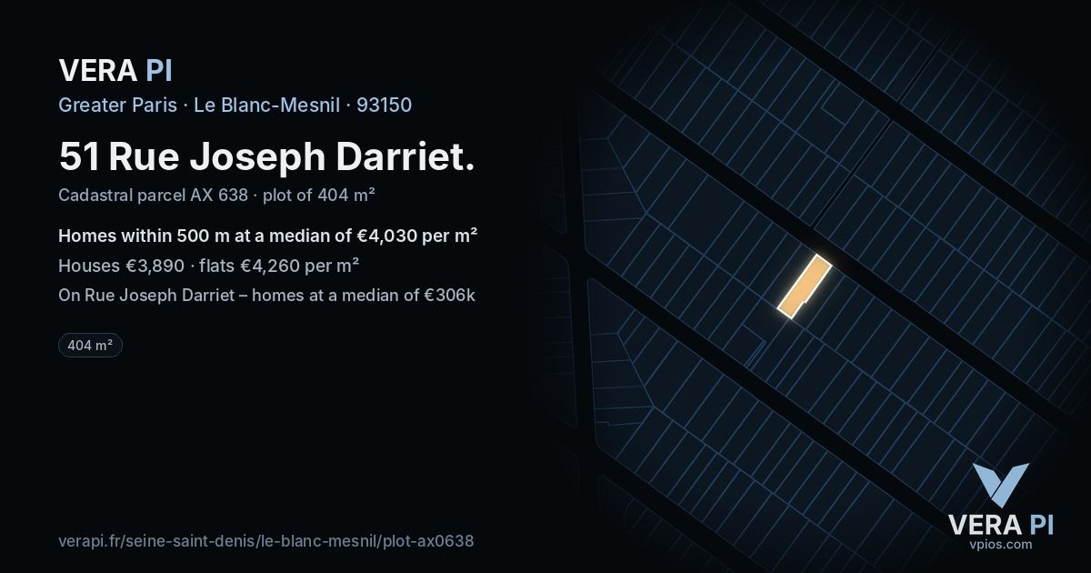 51 Rue Joseph Darriet, Le Blanc-Mesnil at night – the plot lit, the parcels around coloured by the prices near them