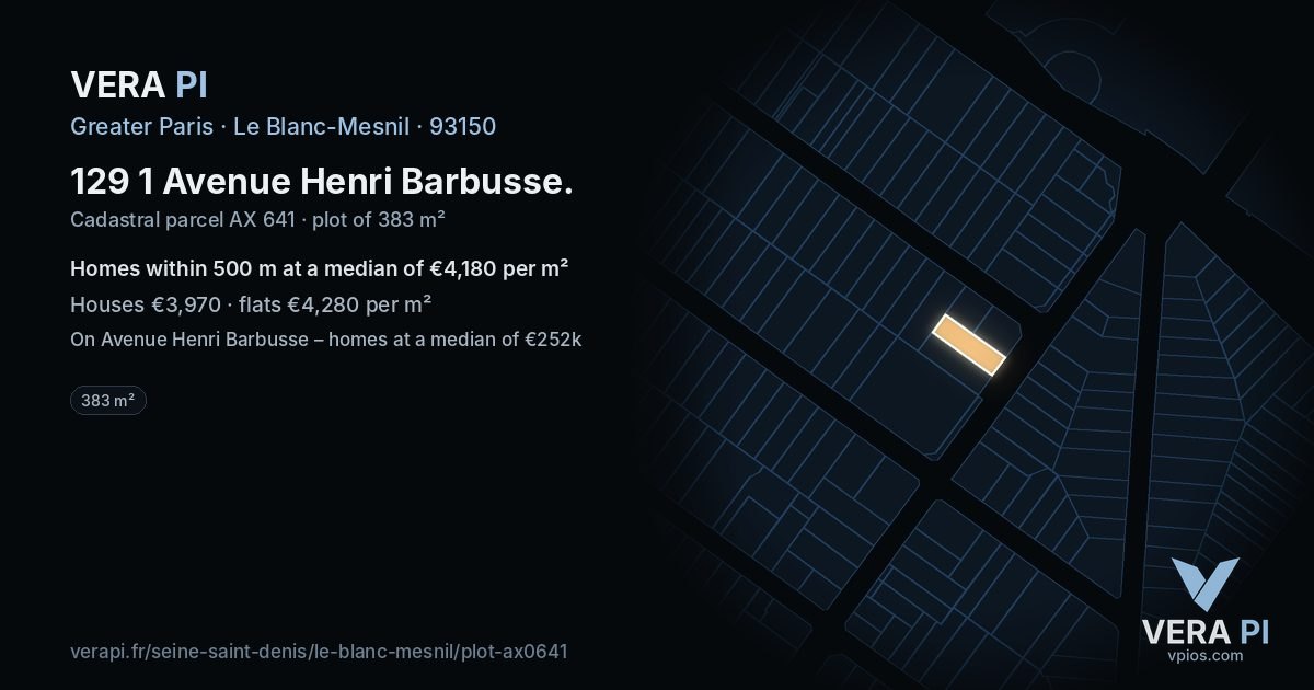129 1 Avenue Henri Barbusse, Le Blanc-Mesnil at night – the plot lit, the parcels around coloured by the prices near them