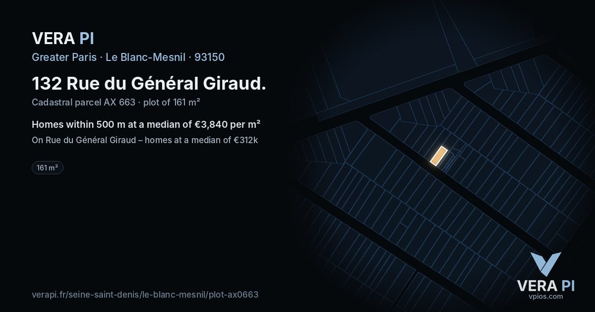 132 Rue du Général Giraud, Le Blanc-Mesnil at night – the plot lit, the parcels around coloured by the prices near them