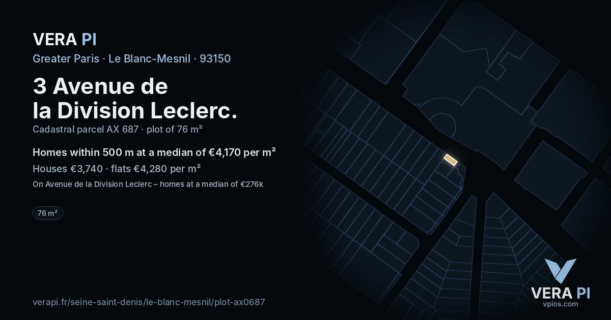 3 Avenue de la Division Leclerc, Le Blanc-Mesnil at night – the plot lit, the parcels around coloured by the prices near them