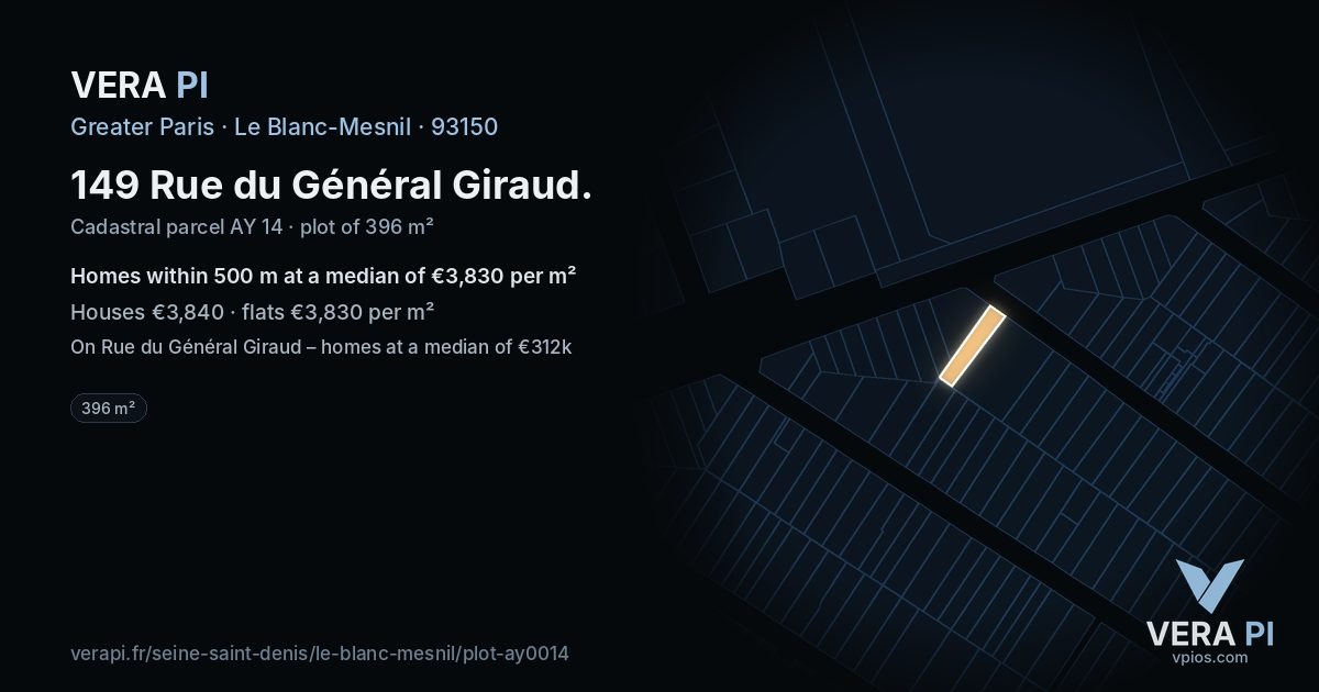 149 Rue du Général Giraud, Le Blanc-Mesnil at night – the plot lit, the parcels around coloured by the prices near them