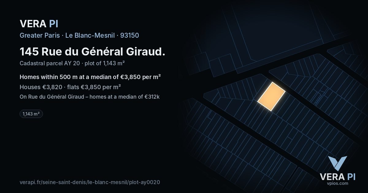 145 Rue du Général Giraud, Le Blanc-Mesnil at night – the plot lit, the parcels around coloured by the prices near them