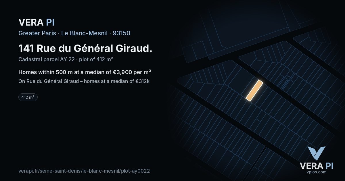 141 Rue du Général Giraud, Le Blanc-Mesnil at night – the plot lit, the parcels around coloured by the prices near them