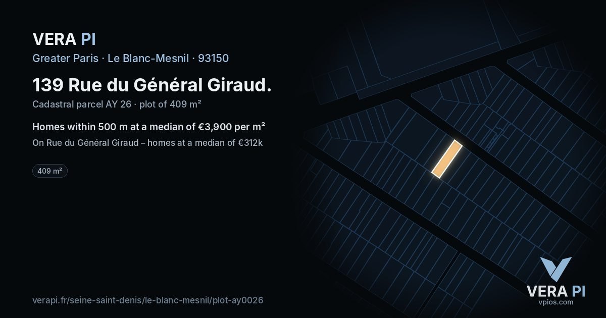 139 Rue du Général Giraud, Le Blanc-Mesnil at night – the plot lit, the parcels around coloured by the prices near them