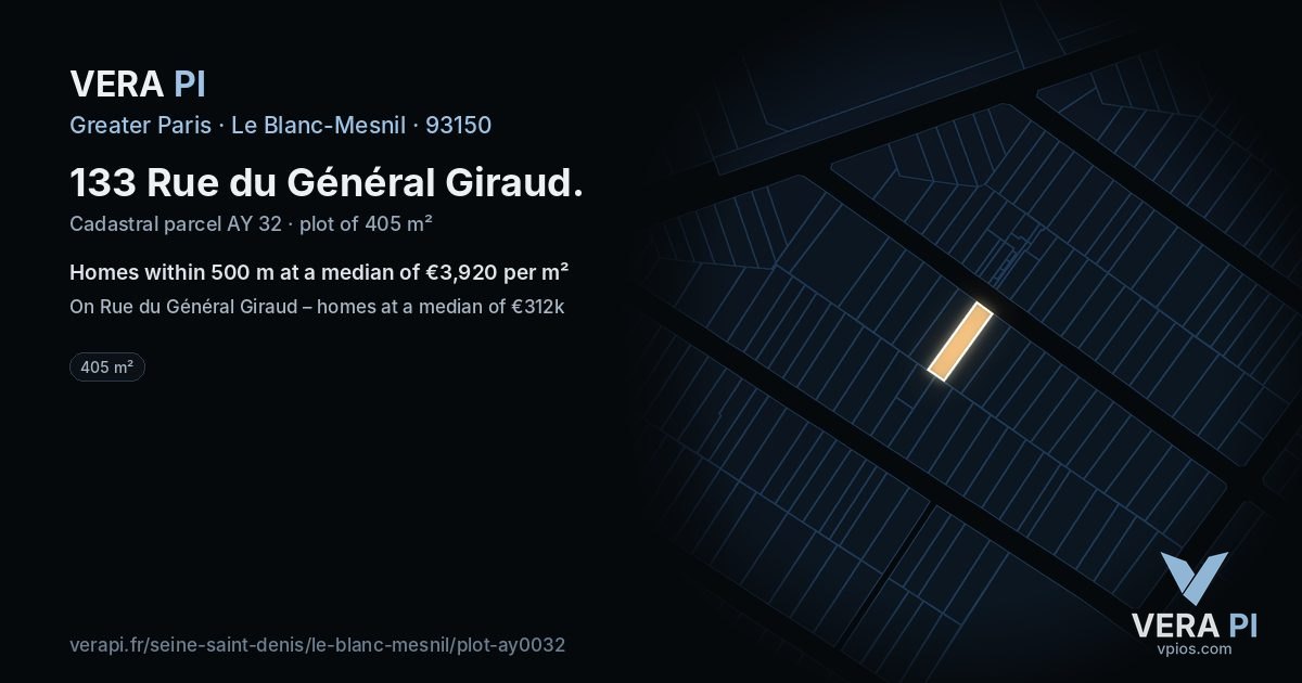 133 Rue du Général Giraud, Le Blanc-Mesnil at night – the plot lit, the parcels around coloured by the prices near them