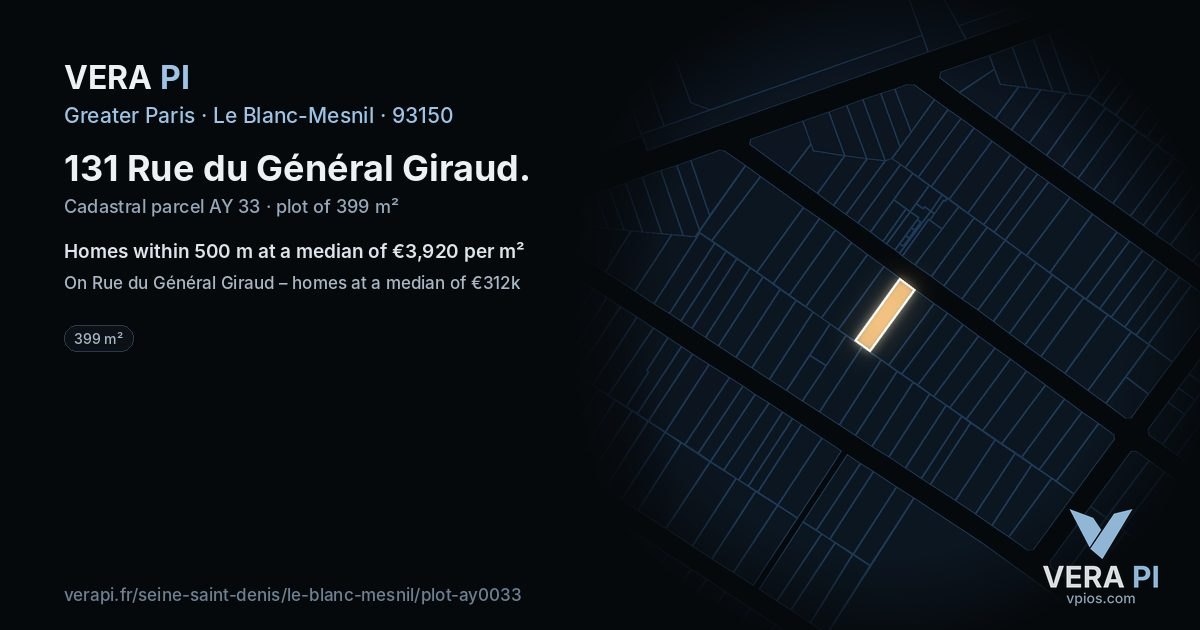 131 Rue du Général Giraud, Le Blanc-Mesnil at night – the plot lit, the parcels around coloured by the prices near them