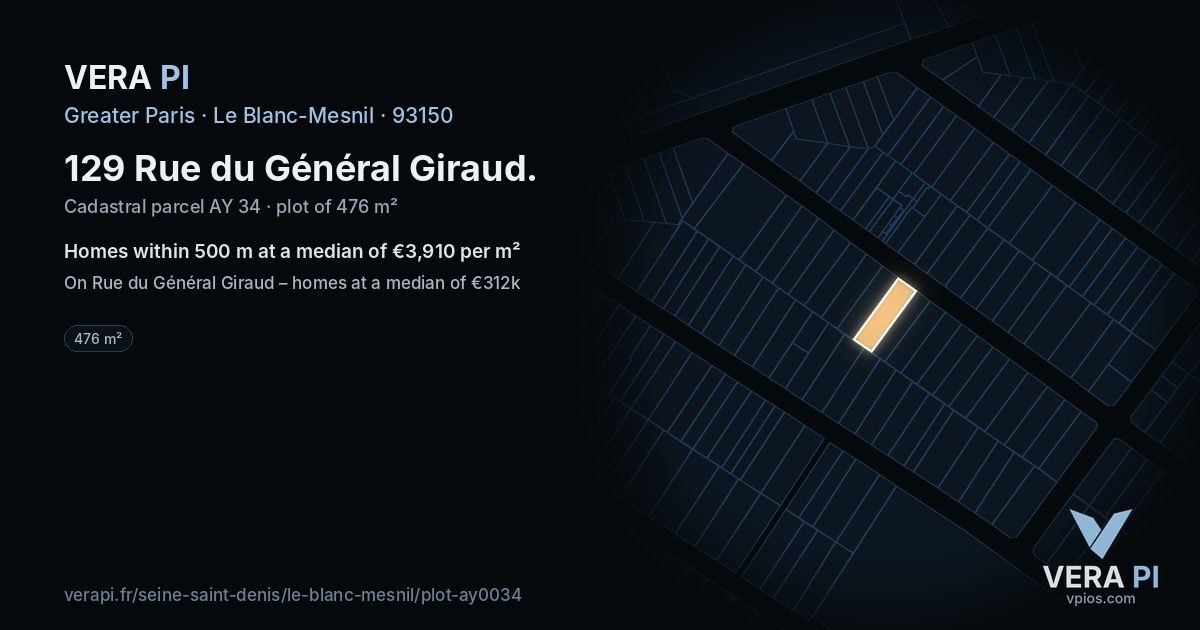 129 Rue du Général Giraud, Le Blanc-Mesnil at night – the plot lit, the parcels around coloured by the prices near them