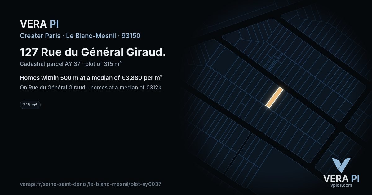 127 Rue du Général Giraud, Le Blanc-Mesnil at night – the plot lit, the parcels around coloured by the prices near them