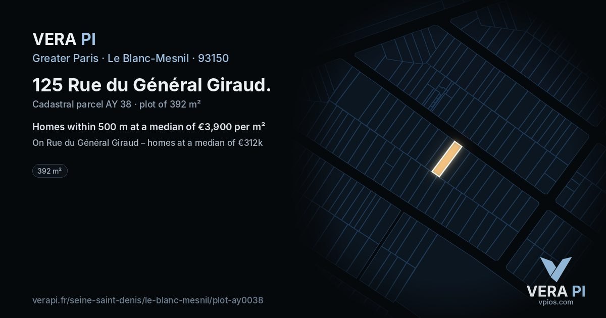 125 Rue du Général Giraud, Le Blanc-Mesnil at night – the plot lit, the parcels around coloured by the prices near them