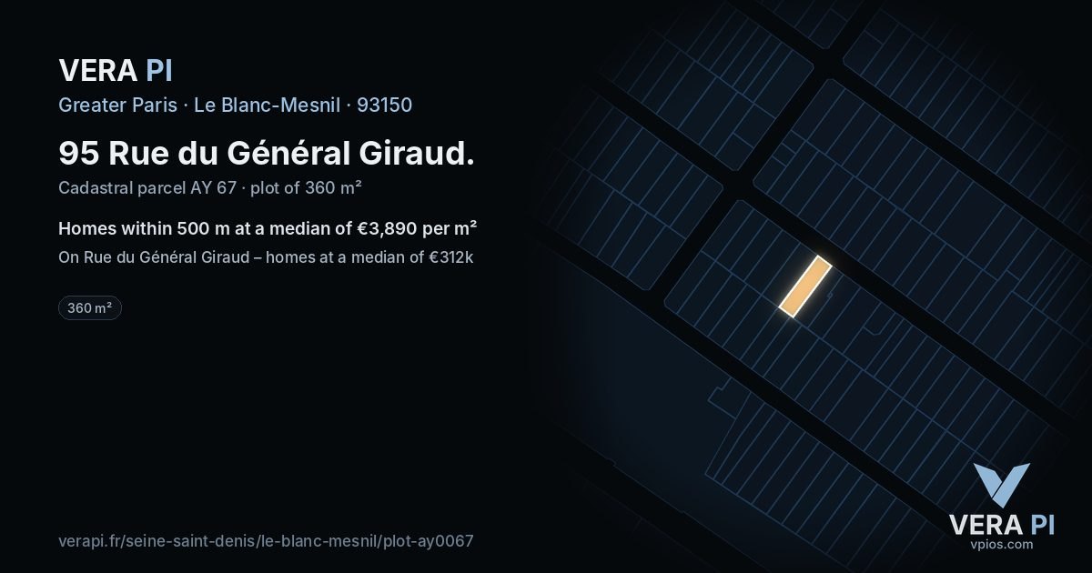 95 Rue du Général Giraud, Le Blanc-Mesnil at night – the plot lit, the parcels around coloured by the prices near them