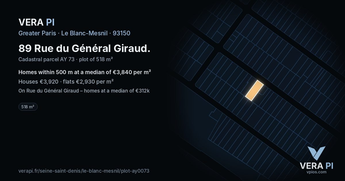 89 Rue du Général Giraud, Le Blanc-Mesnil at night – the plot lit, the parcels around coloured by the prices near them