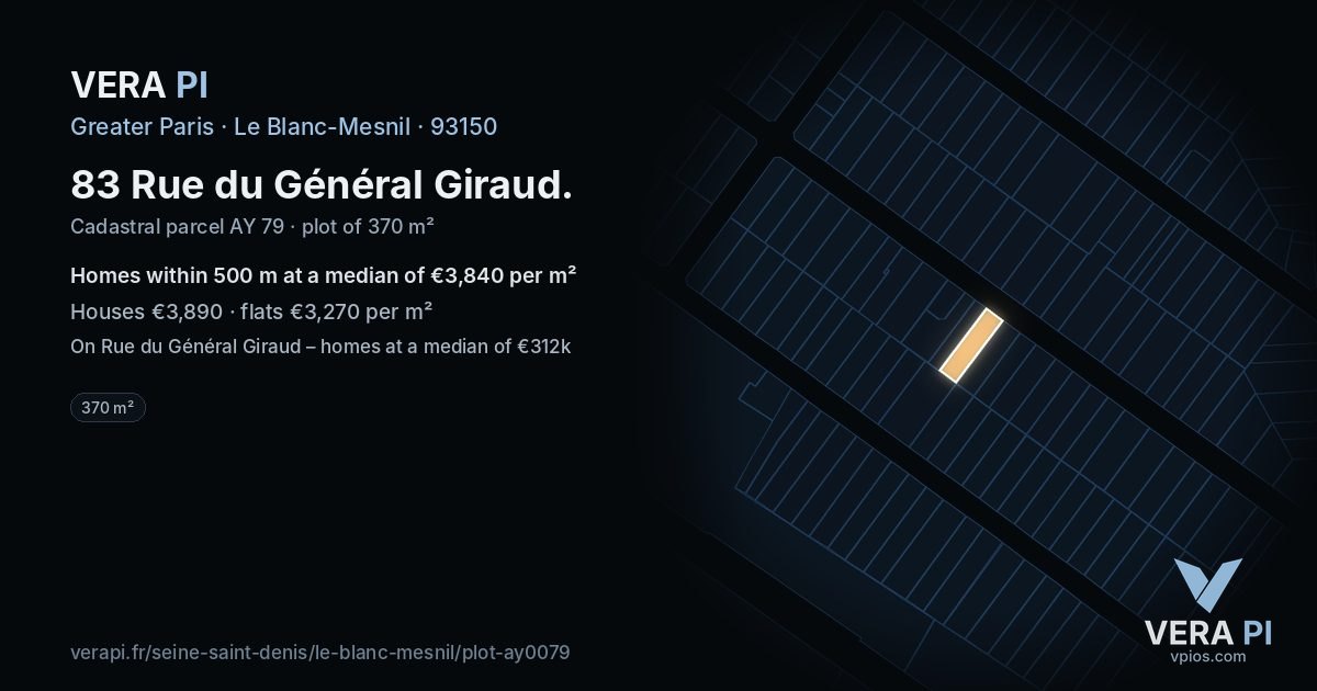 83 Rue du Général Giraud, Le Blanc-Mesnil at night – the plot lit, the parcels around coloured by the prices near them