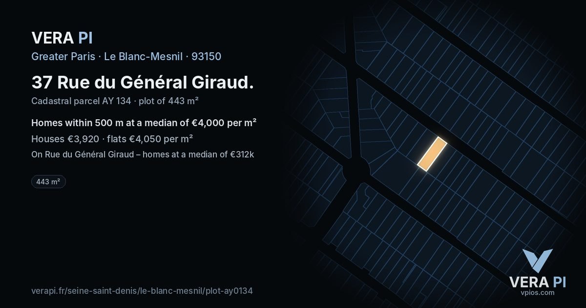 37 Rue du Général Giraud, Le Blanc-Mesnil at night – the plot lit, the parcels around coloured by the prices near them