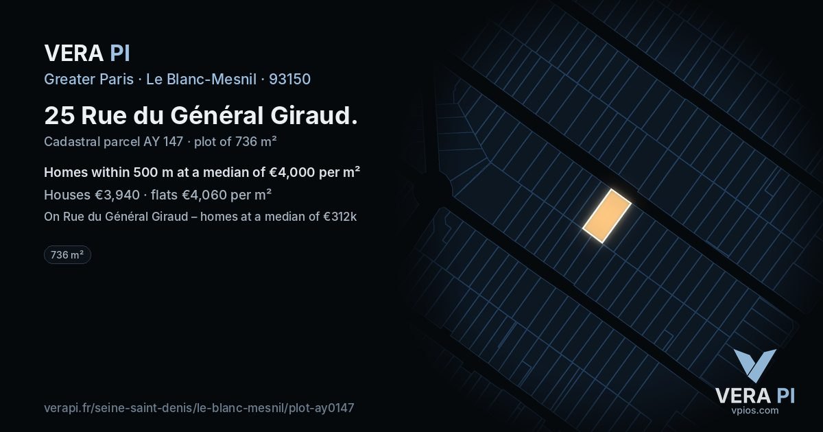 25 Rue du Général Giraud, Le Blanc-Mesnil at night – the plot lit, the parcels around coloured by the prices near them