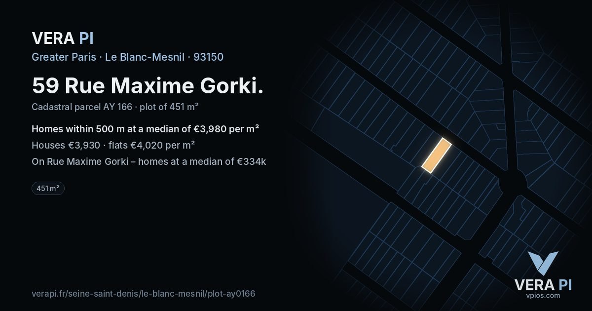 59 Rue Maxime Gorki, Le Blanc-Mesnil at night – the plot lit, the parcels around coloured by the prices near them