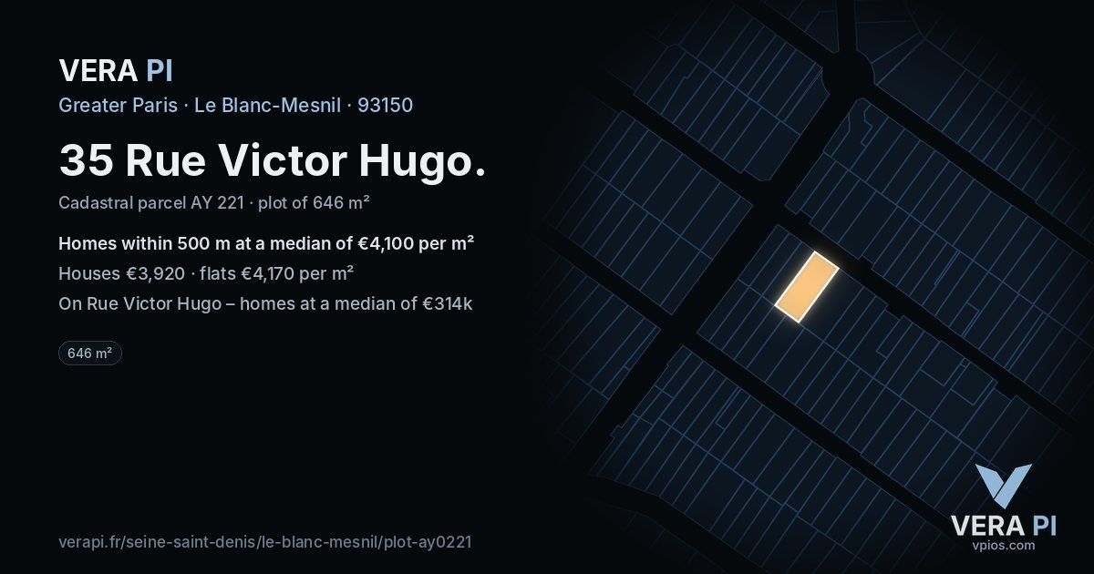 35 Rue Victor Hugo, Le Blanc-Mesnil at night – the plot lit, the parcels around coloured by the prices near them