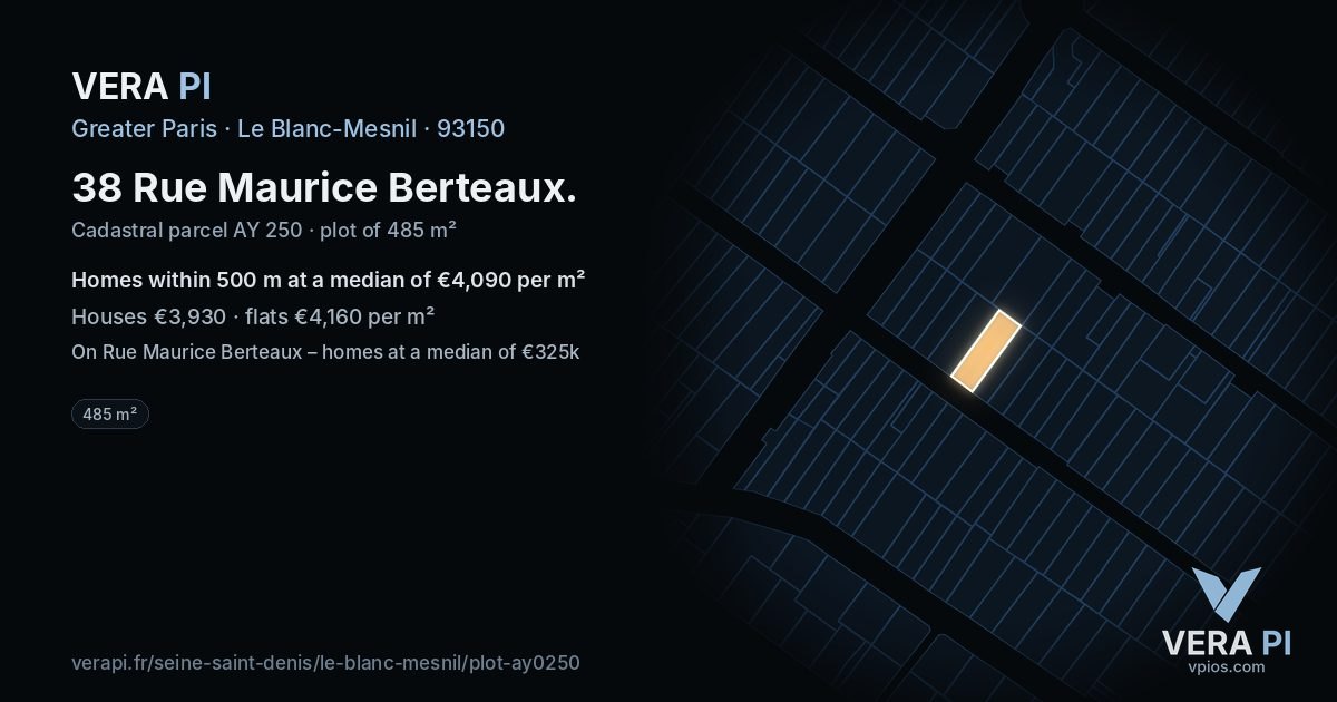 38 Rue Maurice Berteaux, Le Blanc-Mesnil at night – the plot lit, the parcels around coloured by the prices near them