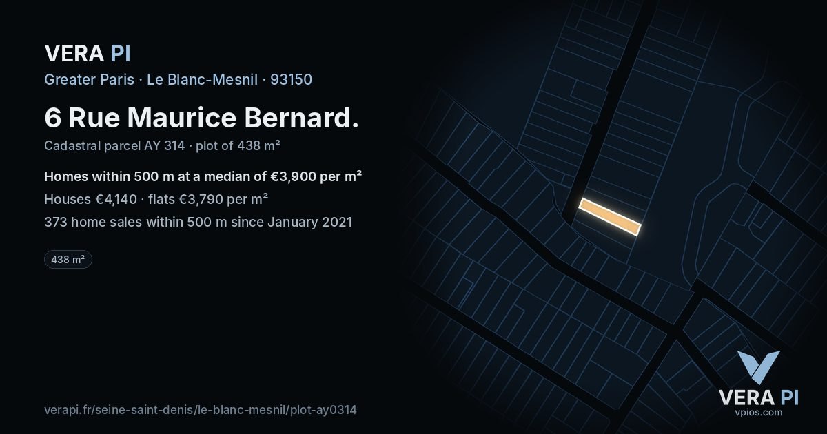6 Rue Maurice Bernard, Le Blanc-Mesnil at night – the plot lit, the parcels around coloured by the prices near them