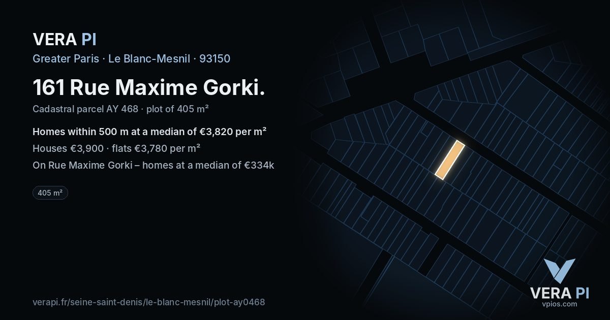 161 Rue Maxime Gorki, Le Blanc-Mesnil at night – the plot lit, the parcels around coloured by the prices near them