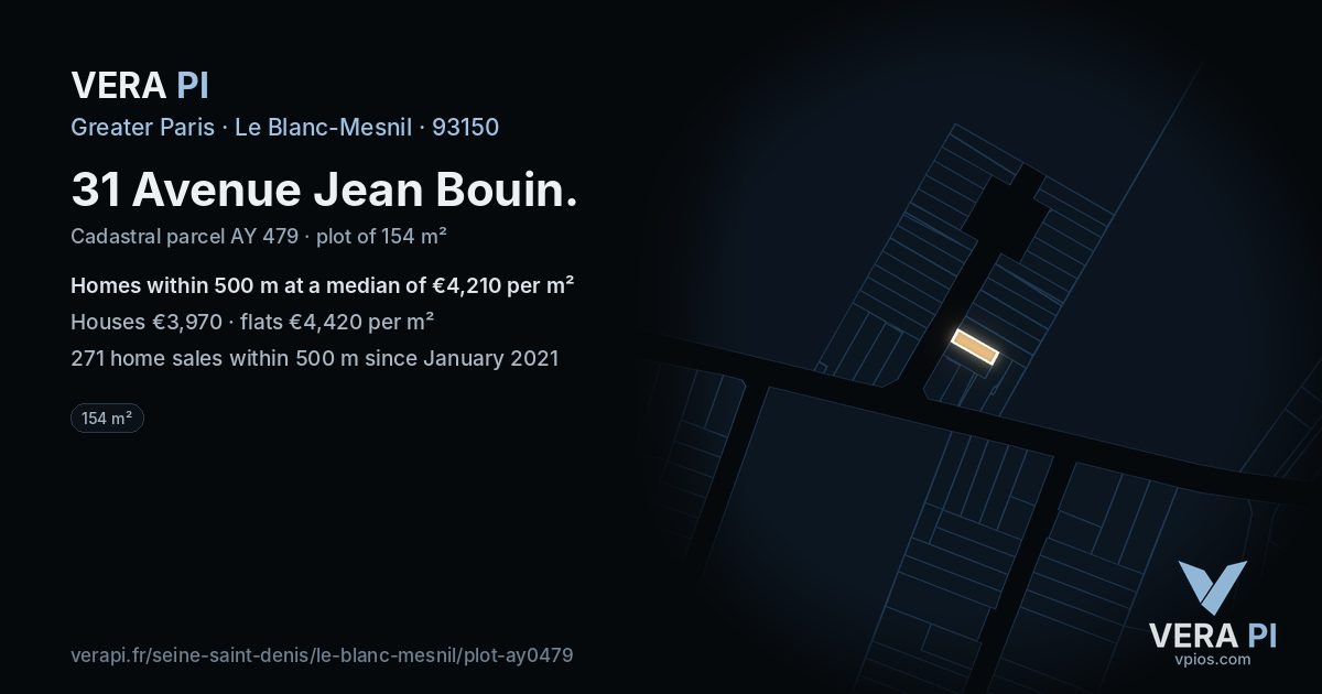31 Avenue Jean Bouin, Le Blanc-Mesnil at night – the plot lit, the parcels around coloured by the prices near them