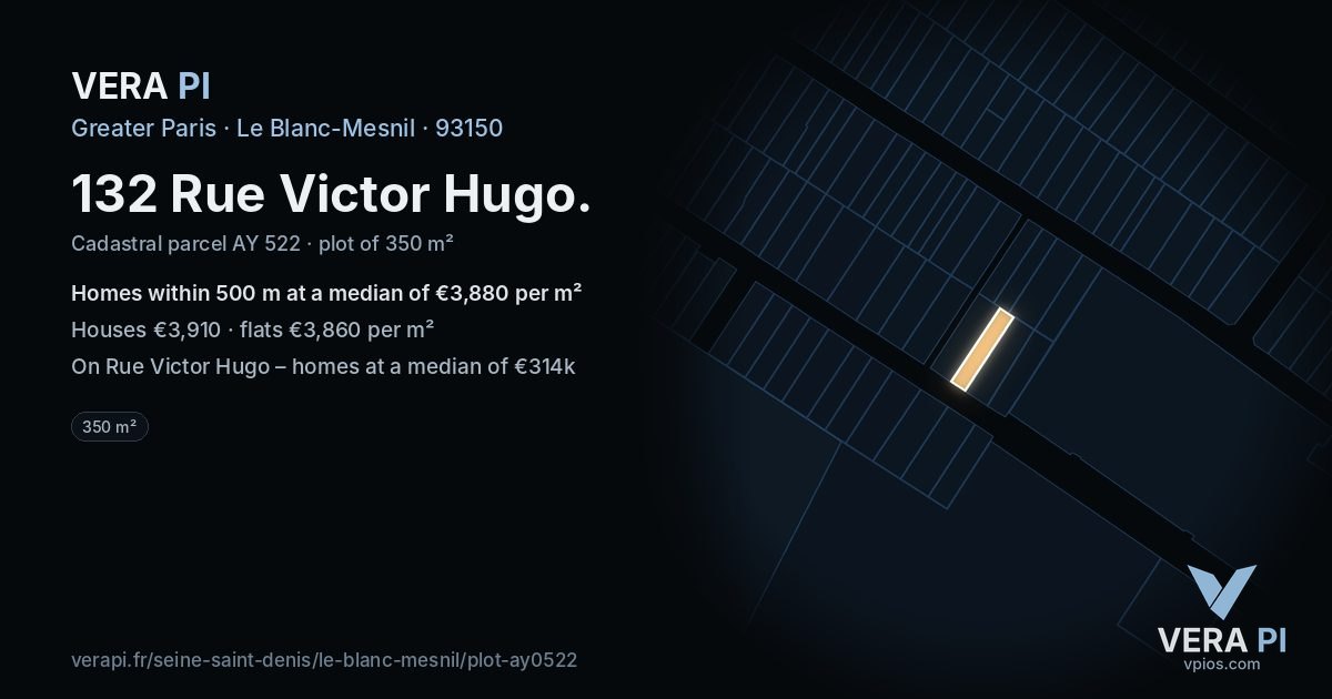132 Rue Victor Hugo, Le Blanc-Mesnil at night – the plot lit, the parcels around coloured by the prices near them