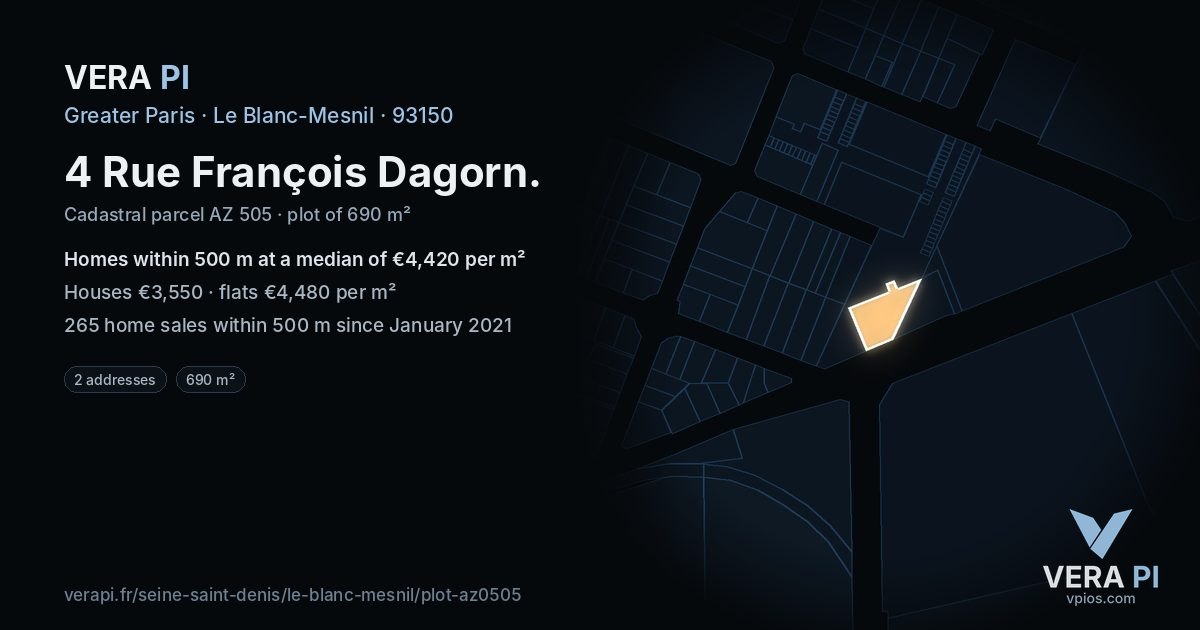 4 Rue François Dagorn, Le Blanc-Mesnil at night – the plot lit, the parcels around coloured by the prices near them