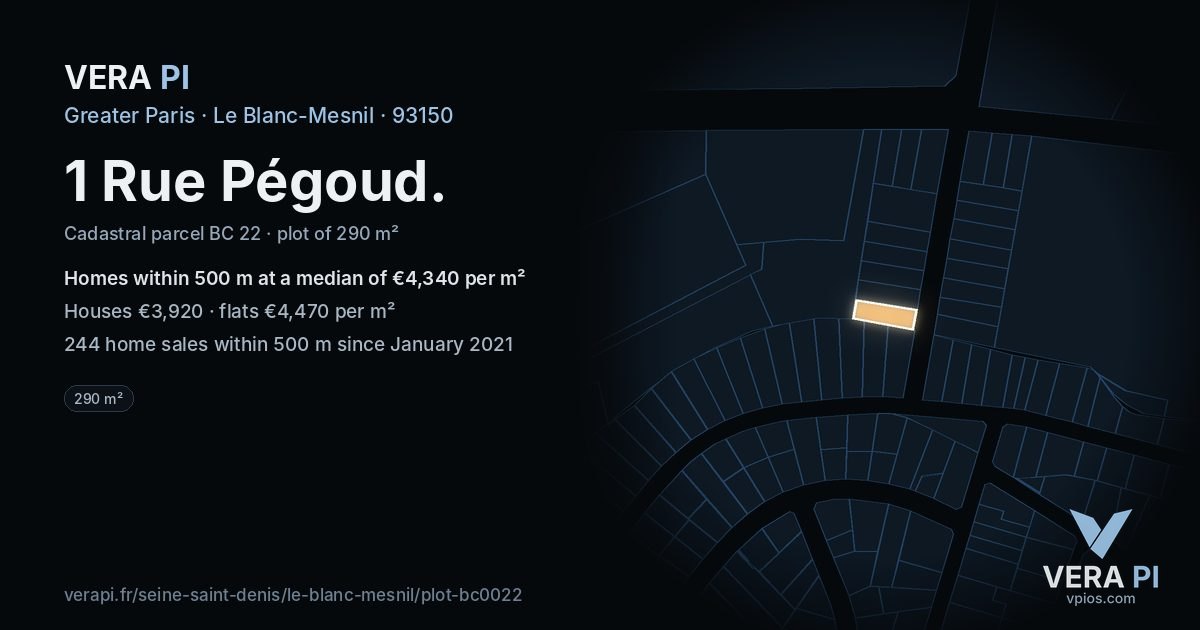 1 Rue Pégoud, Le Blanc-Mesnil at night – the plot lit, the parcels around coloured by the prices near them