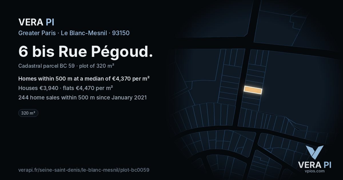6 bis Rue Pégoud, Le Blanc-Mesnil at night – the plot lit, the parcels around coloured by the prices near them