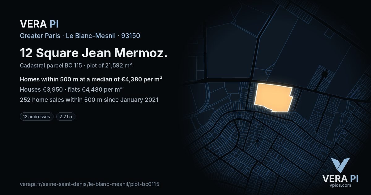 12 Square Jean Mermoz, Le Blanc-Mesnil at night – the plot lit, the parcels around coloured by the prices near them
