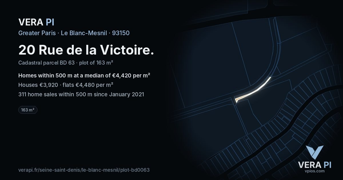 20 Rue de la Victoire, Le Blanc-Mesnil at night – the plot lit, the parcels around coloured by the prices near them