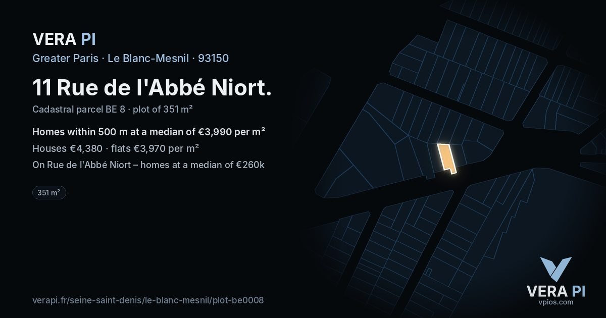 11 Rue de l'Abbé Niort, Le Blanc-Mesnil at night – the plot lit, the parcels around coloured by the prices near them