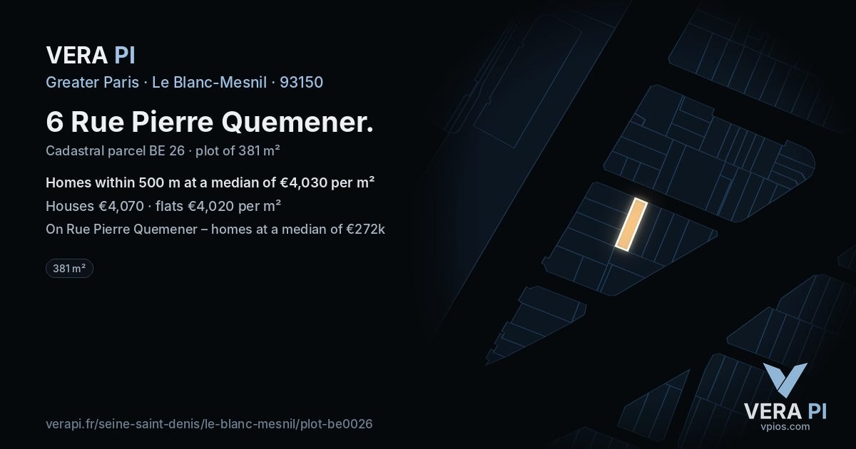 6 Rue Pierre Quemener, Le Blanc-Mesnil at night – the plot lit, the parcels around coloured by the prices near them