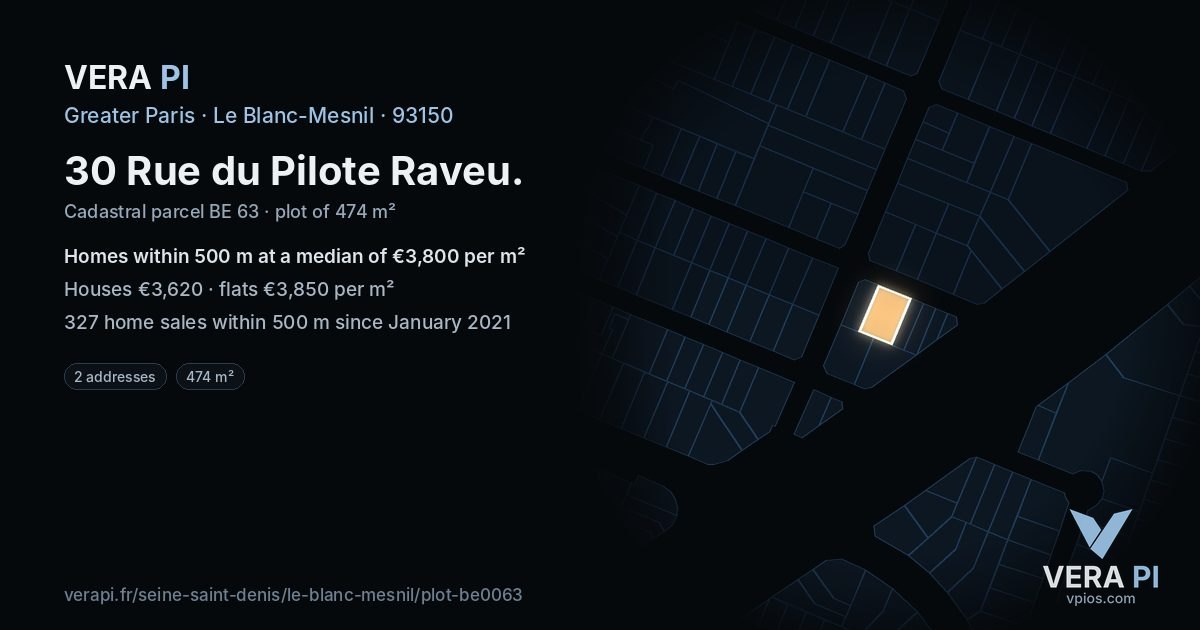 30 Rue du Pilote Raveu, Le Blanc-Mesnil at night – the plot lit, the parcels around coloured by the prices near them