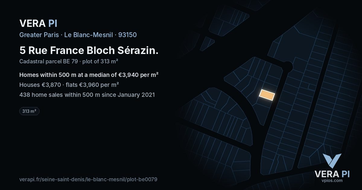5 Rue France Bloch Sérazin, Le Blanc-Mesnil at night – the plot lit, the parcels around coloured by the prices near them